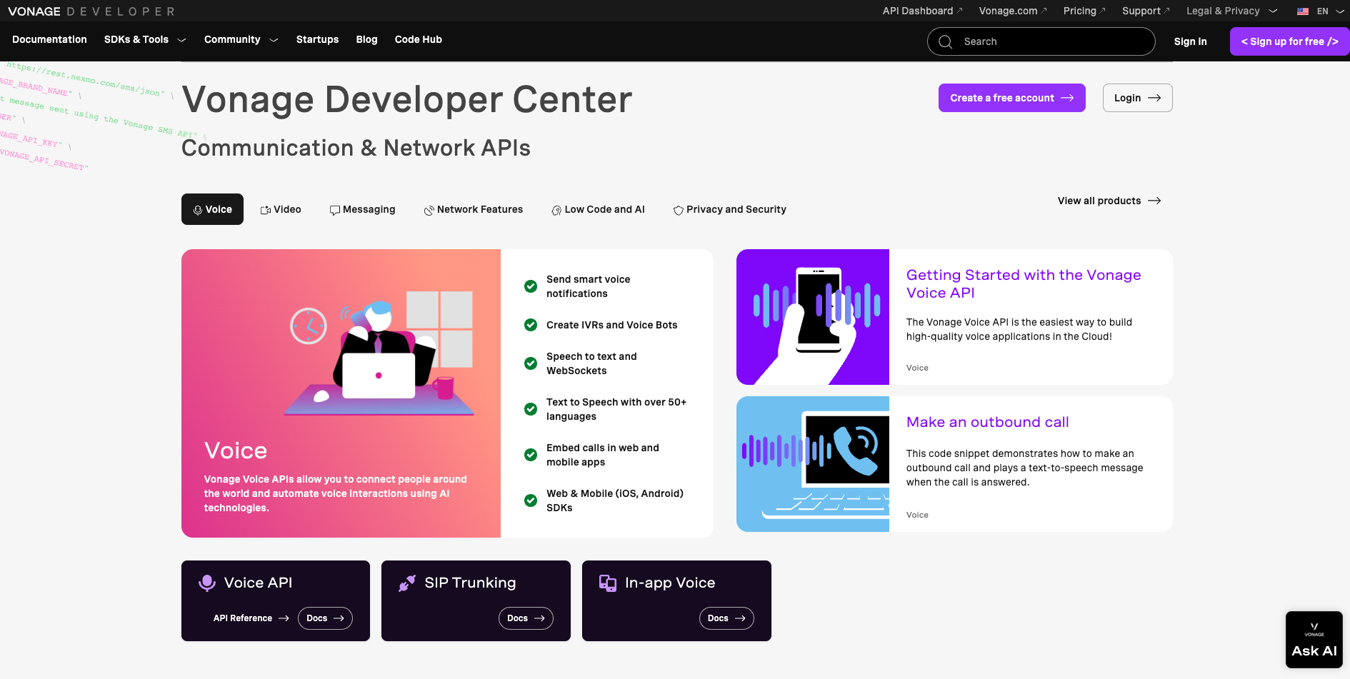 Vonage API Developer Portal (2025) | DevPortal Awards