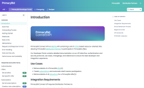 PrimaryBid Developer Portal home page screenshot