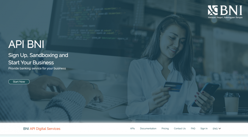 BNI API Digital Services hero screenshot