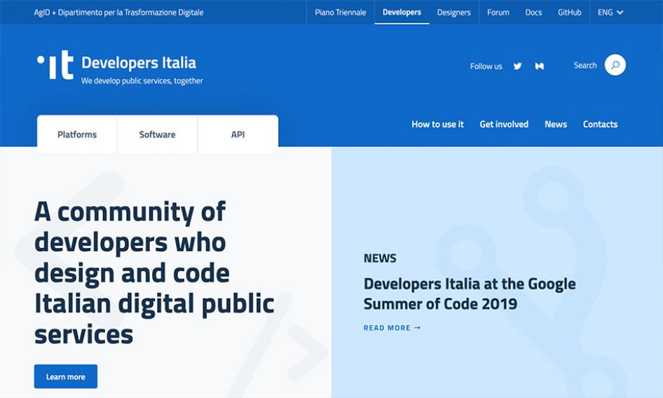 Developers Italia hero screenshot