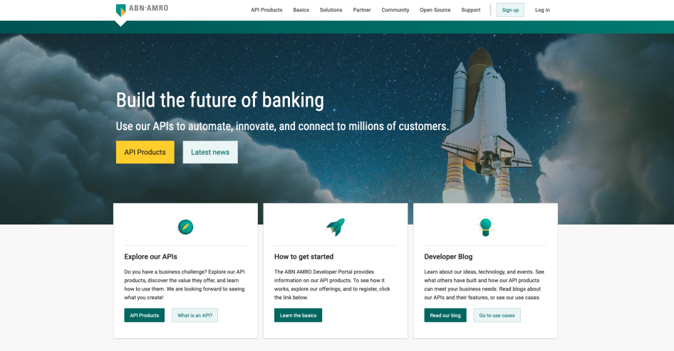 ABN AMRO Developer Portal Home page screenshot