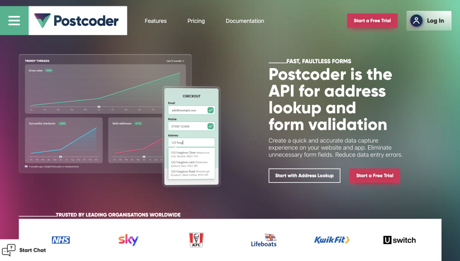 Postcoder home page header screenshot