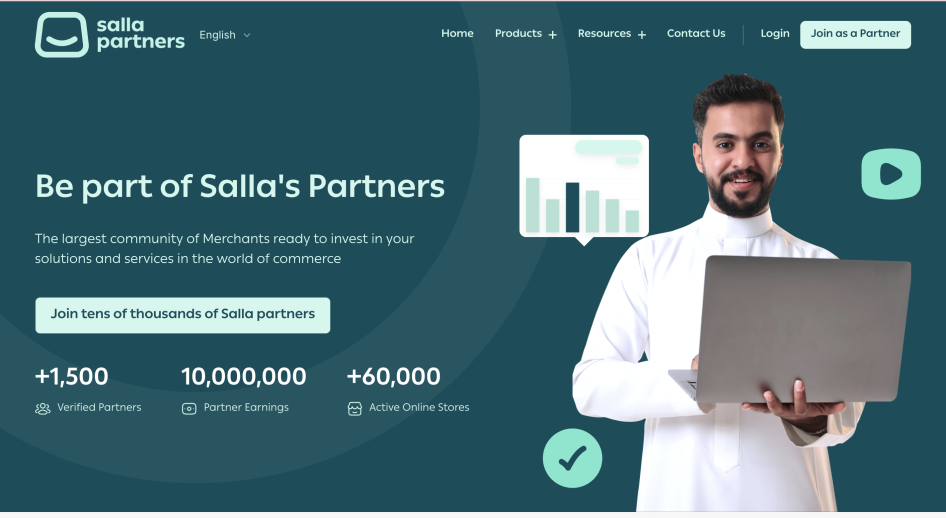 Salla Partners Portal Home page header screenshot