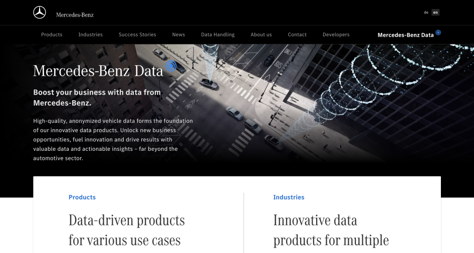 Mercedes-Benz Data Home Page header screenshot