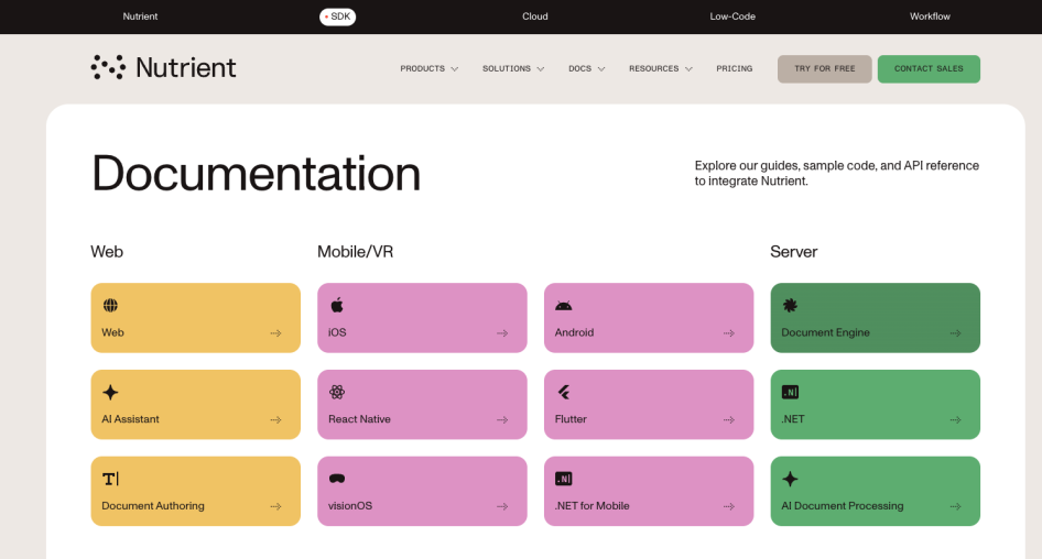 Nutrient Home page screenshot