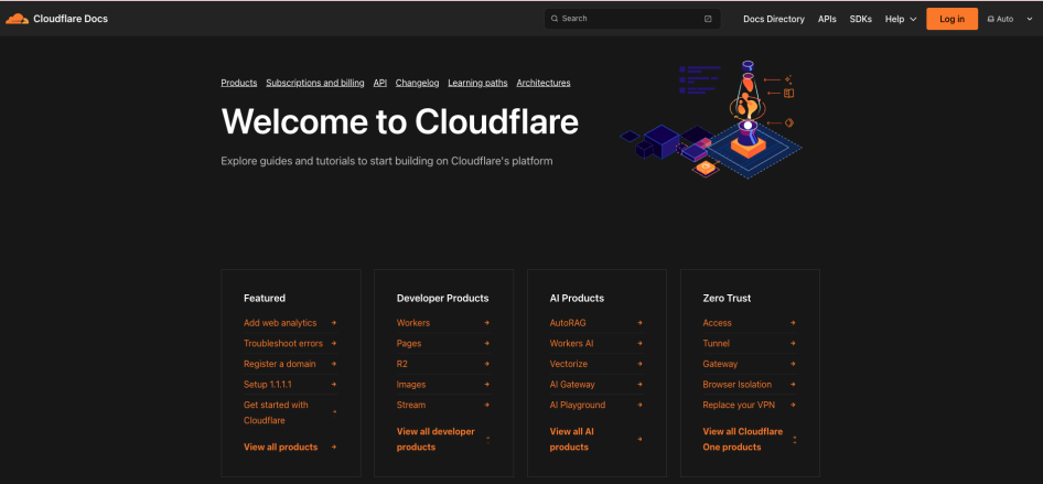 Cloudflare Docs Home page screenshot
