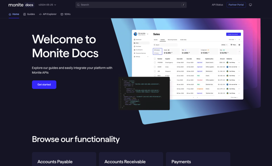Monite Docs Home page screenshot