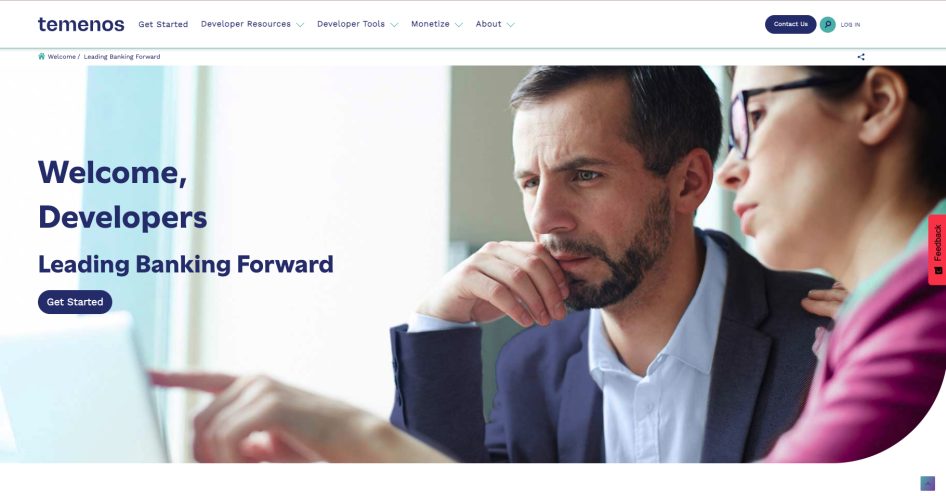 Temenos Developer Portal Home page screenshot