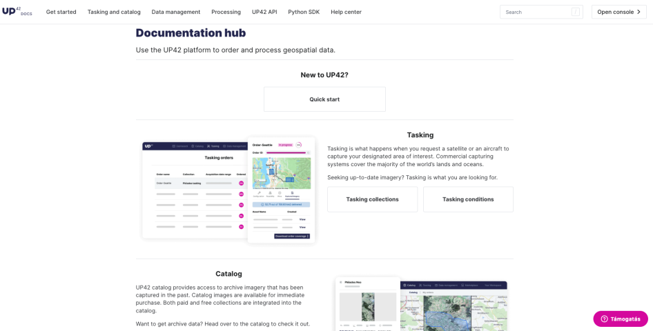 UP42 Documentation hub Home page screenshot