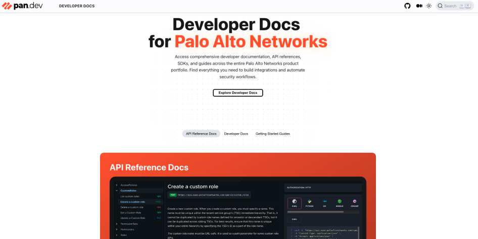 Palo Alto Networks for Developers Home page screenshot