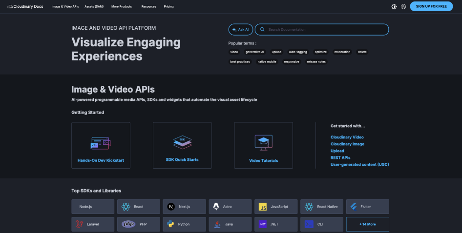 Cloudinary Doc Portal Home page screenshot