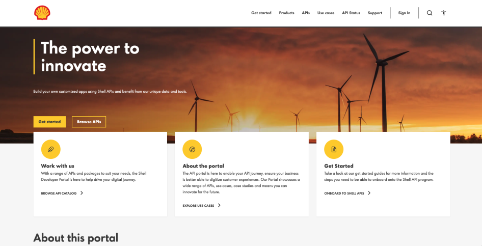 Shell Developer Portal Home page screenshot
