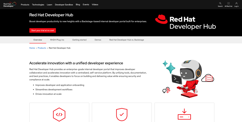 Red Hat Developer Hub Home page screenshot