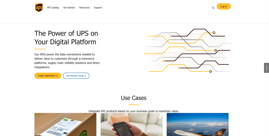 UPS Developer Portal Home page screenshot