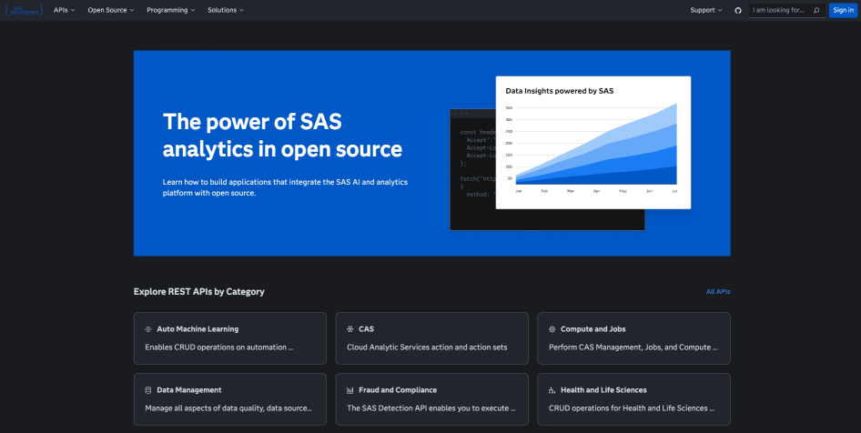 SAS Developers Home page screenshot