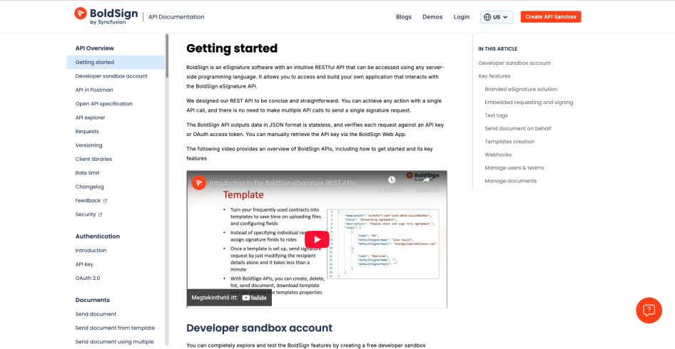 BoldSign® Developer Portal Home page screenshot