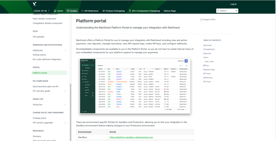 Rainforest Platform Portal Home page screenshot