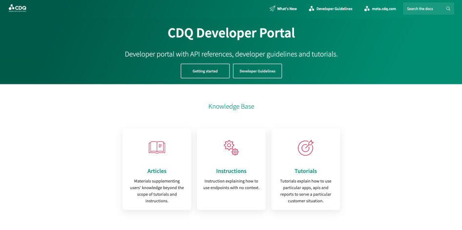 CDQ Developer Portal Home page screenshot