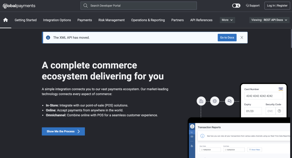 Global Payments Developer Portal Home page screenshot