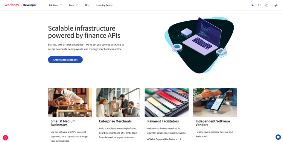 Worldpay Developer Hub Home page screenshot