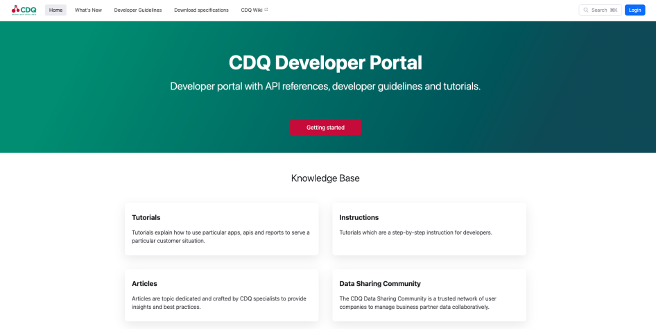 CDQ Developer Portal Home page screenshot
