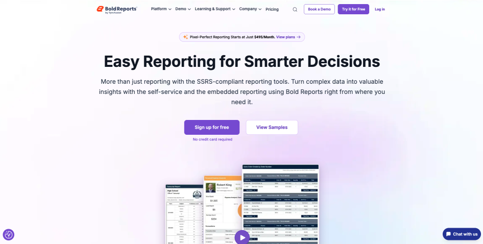 Bold Reports® Developer Portal Home page screenshot