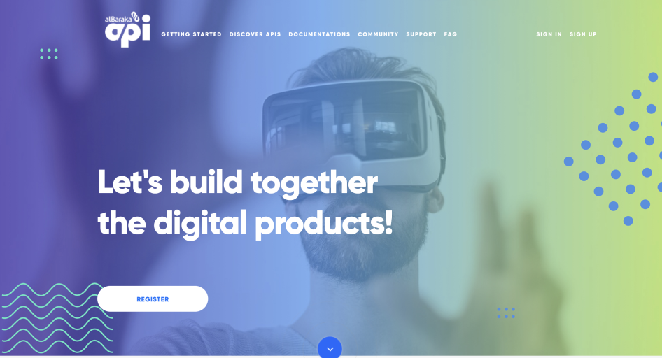 Screenshot of Albaraka API Market Home page header