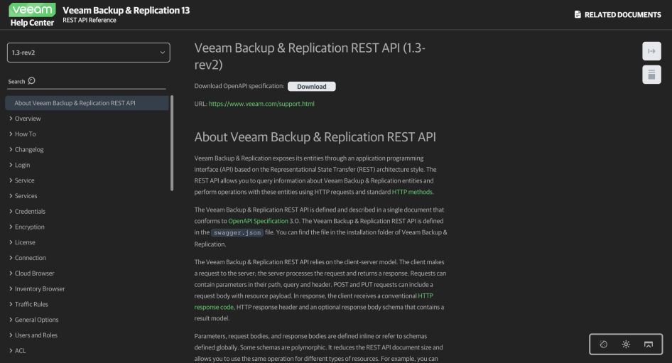 Screenshot of Veeam Backup & Replication REST API  page header