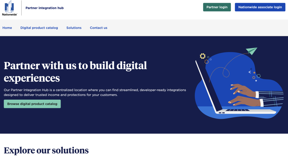 Screenshot of Nationwide Partner Integration Hub hero section
