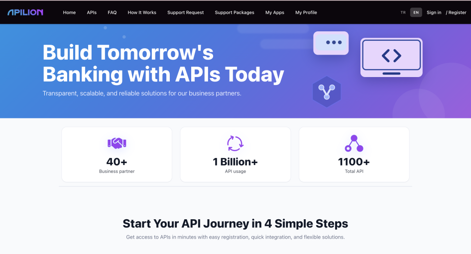 Screenshot of Apilion API Portal Home page