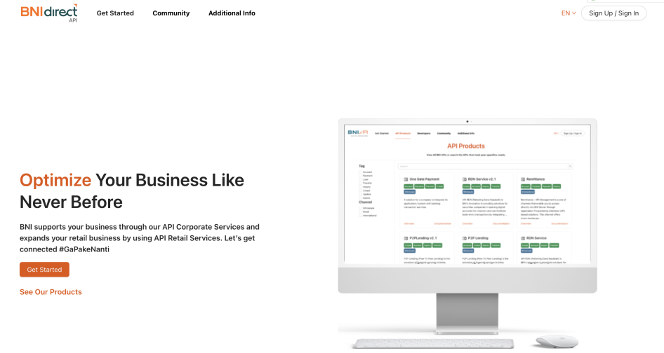Screenshot of BNI API Portal's header