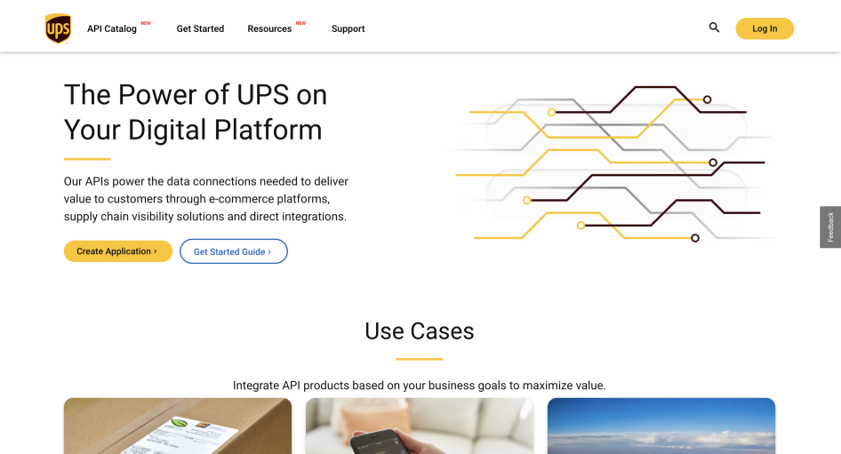 Screenshot of UPS Developer Portal's header