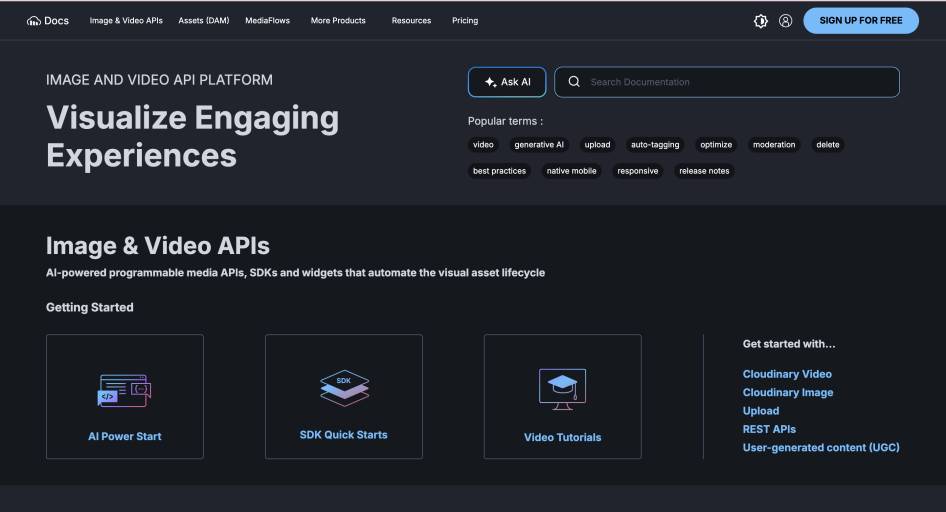Screenshot of Cloudinary Doc Portal's header