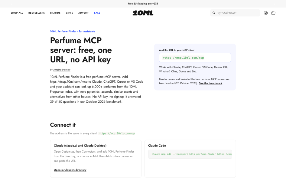 Screenshot of 10ML Perfume Finder's Home page header
