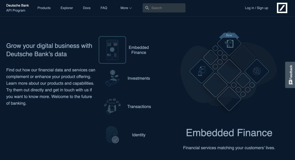 Screenshot of Deutsche Bank Developer Portal Home page header