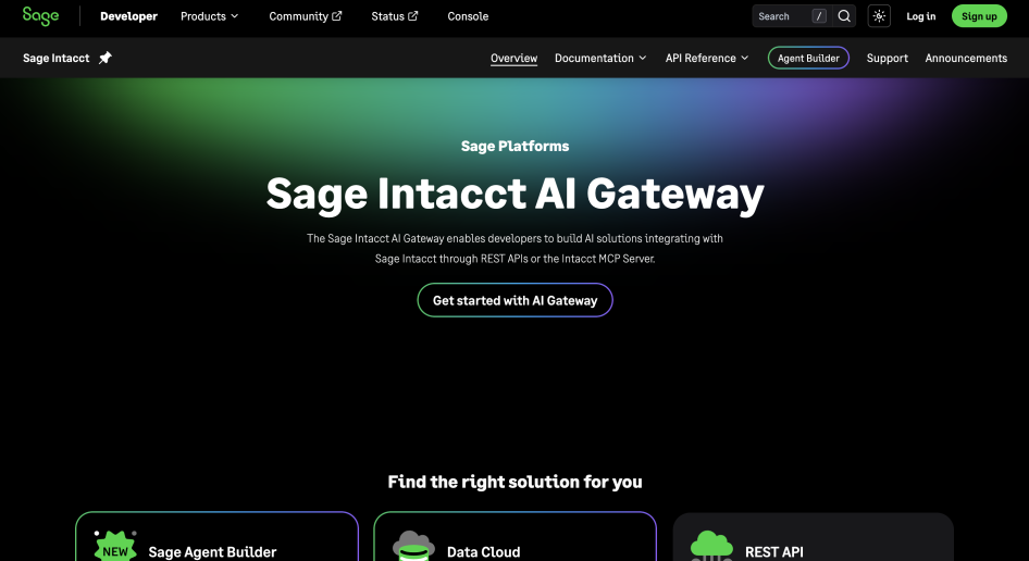 Screenshot of Sage Intacct Developer Portal's Home page header