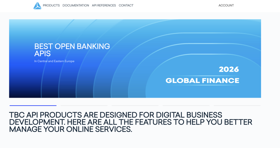 Screenshot of TBC Bank Developer Portal's Home header